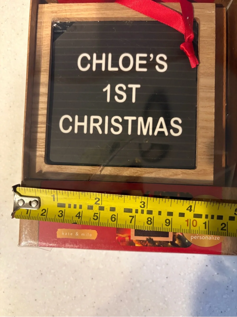 NEW Personalized Letterboard Ornament. Black & Wood, Red Ribbon. Christmas Decor